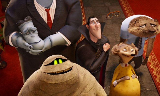 Dracula and the monsters in Hotel Transylvania.