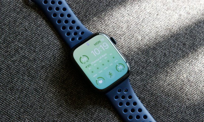 An Apple Watch Series 8 with the display turned on.