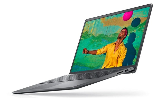 Dell Inspiron 15 3000 Laptop on a white background displaying a colourful scene.