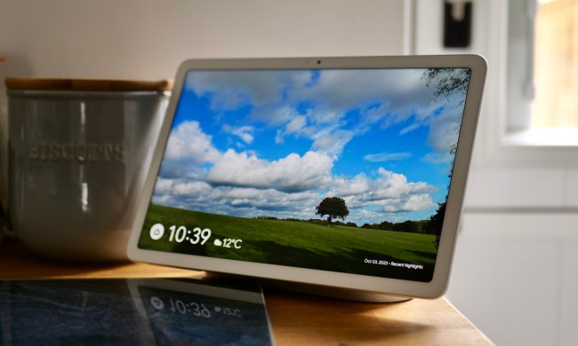 The Google Pixel Tablet showing a photo as wallpaper.